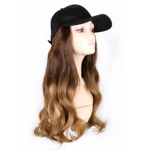 al por mayor de béisbol Cap Peluca de pelo rizado de moda baja precio negro largo ondulado rizado trenza de gorra de béisbol - Product Image 4