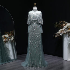 Sharon zei: SS557 Luxe grijze Dubai avondjurk met cape, lange mouwen, afneembare overskirt voor dames bruiloft feest - Product Image 4