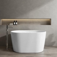 Baignoire ovale autoportante compacte en acrylique blanc brillant de 1,2 m avec siège intégré, moderne, profonde, avec cascade, garantie 3 ans