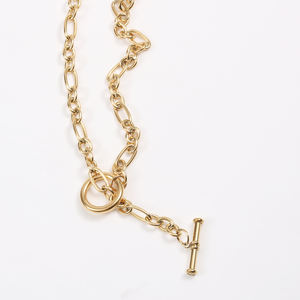 Collar de palanca de cadena de eslabones ovalados gruesos chapados en oro de 18 quilates, Gargantilla de acero inoxidable resistente al agua, joyería para mujer - Product Image 6