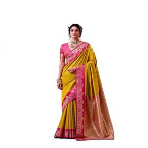 Sari Tradicional de Seda Satinada Fuchsia Teal Heritage para Mujer, Sin Arrugas, Absorbe la Humedad, Ideal para Bodas y Fiestas de Diwali en Gujarat - Product Image 1