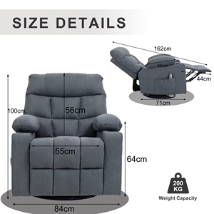 Poltrona Massaggiante Moderna per Adulti con 2 Portabicchieri, <span class=keywords><strong>Porta</strong></span> di Ricarica, Rivestimento in Tessuto Morbido, Telaio in Metallo, Cintura Girevole e <span class=keywords><strong>Telecomando</strong></span> - Product Image 3