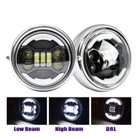 Phare LED Rond Rétro Chromé, Feux de Croisement et de Route, DRL pour Moto, Véhicule Tout-Terrain, Camion, SUV, Remplacement Universel Personnalisé