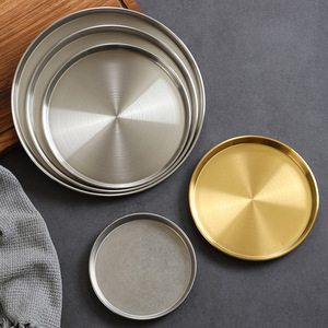Stainless Steel Round Plate Shallow Dish For Barbecue Dessert Fruit Tray Flat Bottom Multi Size Food Grade - Product Image 4