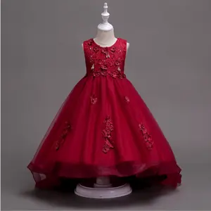 1956 키즈 파티 여름 드레스 최신 디자인 Appliqued 꽃 소녀 드레스 아기 생일 드레스