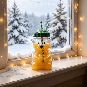 Logo Baskısız Sevimli Ayı Tasarımlı Cam Bardak 650ml, Yeniden Kullanılabilir Pipet ve Kapaklı, Buzlu Kahve Smoothie İçin Viral Hayvan Figürlü Bardak, Ev Ofis İçin - Product Image 4
