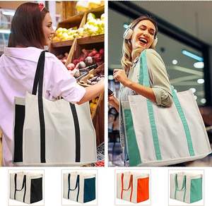 Bolsa de Mano de Lona de Algodón Grande, Reutilizable, Resistente y Personalizada, con Bolsillos Laterales para Botellas, Ideal para Lavandería, Compras, Playa y Picnic - Product Image 2