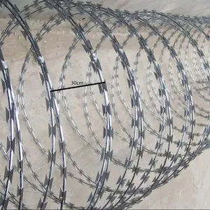Galvanized Razor Barbed Wire Coil Diameter 500mmx10kg Used On Top Of Fence