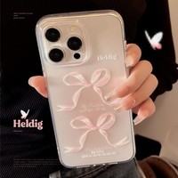 Coque de téléphone transparente en silicone souple antichoc pour iPhone 16 15 14 13 12 11 Pro Max X XS XR 7 8 Plus, mignonne, douce, rose, avec nœud