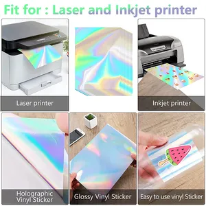मुद्रण योग्य होलोग्राफिक विनाइल स्टिकर पेपर शीट होलोग्राफिक चिपकने वाला पालतू जानवर होलोग्राम स्वयं चिपकने वाला कागज