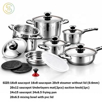 Lot de 16 ustensiles de cuisine à induction en acier inoxydable à bord large pour la cuisine domestique
