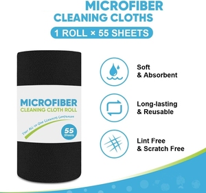 Rollo de toallas de microfibra negras 330 hojas 6 rollos de forma cuadrada lavable reutilizable para coches tienda trapos de limpieza de cocina - Product Image 3