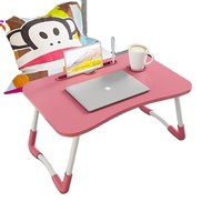 Bureau d'ordinateur pliable en bois avec repose-gobelet, bureau de lit, table d'étude pour ordinateur portable