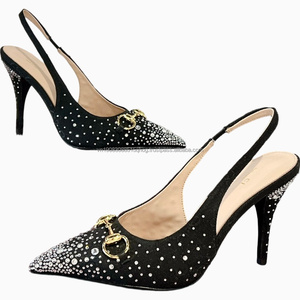 Zapatos de Tacón Alto con Pedrería para Mujer, Diseño de Marca Famosa, Tacones de Aguja Puntiagudos para Fiesta, Boda, Novia - Product Image 1