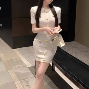 Vestido Tubo Elegante Estilo Francés para Mujer, Verano, Corte Entallado, Tejido con Patrón Geométrico, Manga Corta - Product Image 2