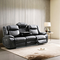 Canapé inclinable home cinéma avec éclairage LED, porte-gobelets, table escamotable, chargeur sans fil, lampe de lecture, 3 places, en cuir, ergonomique