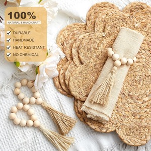 Round Woven Wood Placemats Plate Chargers Wooden Beads Napkin <b>Rings</b> Scalloped Edge Wood Place Mats Non-Toxic Traditional Chinese - Product Image 3