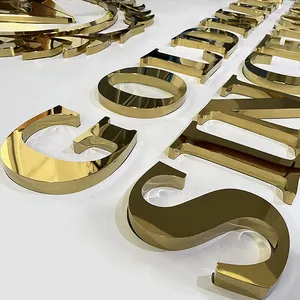 Logo personnalisé couleur or miroir, panneau de décor mural, en forme de lettres, logo de société 3D, plaqué or