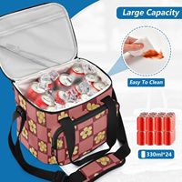 Panier isotherme en nylon à motif floral à carreaux, grand sac de plage et de pique-nique, 24 L, capacité 24 canettes, pour camping en extérieur