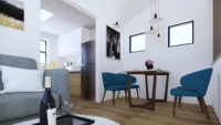 Rumah Kayu Panel Struktural Berinsulasi Prefabrikasi 60 Meter Persegi dengan Satu Kamar Tidur dan Satu Garasi untuk Pasangan Muda