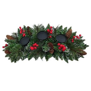 Centre de <span class=keywords><strong>table</strong></span> de Noël en pin avec 3 bougeoirs, décorations de <span class=keywords><strong>table</strong></span> avec pommes de pin, baies rouges et verdure floquée <span class=keywords><strong>pour</strong></span> salle à manger et cheminée - Product Image 5