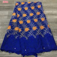 3806 Nouvelle dentelle suisse en voile de coton africain avec broderie florale en pierres pour vêtements féminins