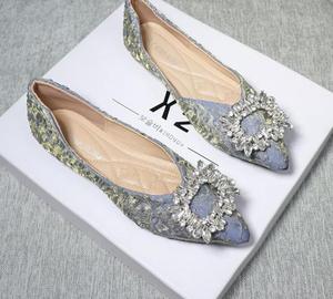 Scarpe Eleganti da Donna con Fibbia Diamantata, <span class=keywords><strong>Ballerine</strong></span> a Punta, Scarpe Basse Slip-On con Strass - Product Image 4