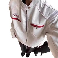 Blouson en cuir PU blanc pour homme, longueur standard, style américain, manteau de motard tendance, col montant, toucher premium