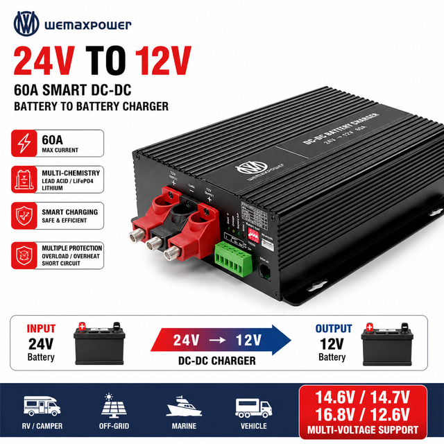 Charge Lead Acid LiFePO4 Lithium Vehicle RV Camper 14.6V 14.7V 12.6V 60A Smart DC DC Portable Aluminum Battery Charger