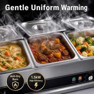 Commercial Electric 3 Pan Bain Marie Food <b>Warmer</b> 220V 1.5kW Countertop Soup <b>Warmer</b> for <b>Buffet</b> Restaurant Catering - Product Image 2