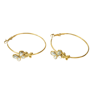Crystal Hoop Earrings Gold Plated 316L Stainless Steel Butterfly Design Women's Jewelry - Product Image 2