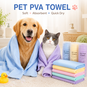 ผ้าขนหนู PET PVA นุ่ม ซึมซับเร็ว แห้งไว สำหรับสุนัขและแมว หลายสี บรรจุในหลอดพกพา - Product Image 1