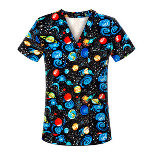 Uniformes Médicos Unisex <span class=keywords><strong>de</strong></span> Verano, Uniforme Tejido con Estampado <span class=keywords><strong>de</strong></span> Dibujos Animados, Manga Corta, Cuello en V, Salón <span class=keywords><strong>de</strong></span> Belleza, Enfermería - Product Image 6