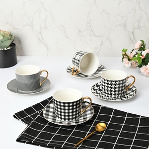 Set Tazza e Piattino in Ceramica Personalizzato con Smalto Colorato e Bordo Dorato di Lusso, Set Tazze da Caffè Espresso, <span class=keywords><strong>Cappuccino</strong></span> e Tè Turco in Porcellana - Product Image 2