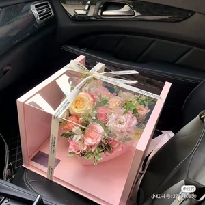 Confezione regalo personalizzata di lusso per san valentino <span class=keywords><strong>mamma</strong></span> <span class=keywords><strong>rosa</strong></span> scatole di fiori rosse <span class=keywords><strong>rosa</strong></span> scatola di fiori in plastica scatola di rose con finestra - Product Image 1
