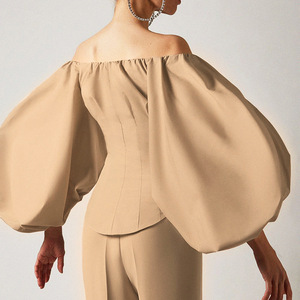 Long Sleeve <b>Bubble</b> Lantern Sleeve Strapless Waisted Women's Shirt <b>Top</b> Fashion - Product Image 6