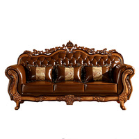 Design d'intérieur de luxe Antique Royal en bois sculpté haut Grain cuir salon canapé meubles