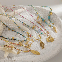 Collier en acier inoxydable plaqué or 18 carats avec pendentif DIY et breloques en corde tressée, collection Vacances d'été Océan