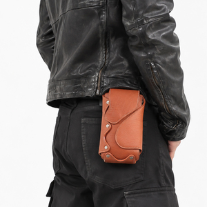 Bolsa de Cinturón para Teléfono Inteligente con Cierre de Cremallera, de Piel de Becerro Genuina, para Hombre - Product Image 1