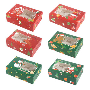 Boîte à cupcakes de Noël personnalisée avec fenêtre, emballage en papier pour desserts, muffins, beignets, tartes aux œufs, boîte cadeau de boulangerie avec couvercle transparent, vente en gros - Product Image 3