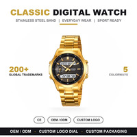Jam Tangan Olahraga Digital SKMEI 2284 Emas Stainless Steel, Waktu Dunia, Kronograf, 4 Alarm, Tanggal, Hari, Lampu LED, Tahan Air 30M