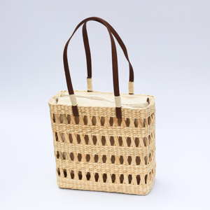 Bolso Cuadrado de Jacinto de Agua Tejido – Estilo Moderno Vintage con Cierre de Cremallera Rústico/Minimalista - Product Image 1