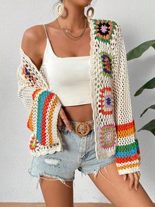 Cardigan en laine mohair à fleurs pour femmes <span class=keywords><strong>SHENHE</strong></span>, crocheté, ajouré, ouvert sur le devant, manches longues - Product Image 5