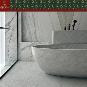 Bañera Ovalada Independiente de Mármol Bianco Carrara, Moderna y de Lujo, con Vetas Grises Suaves, Personalizable OEM, Marca GOLDKING - Product Image 3