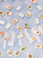 Jeu de Mahjong Américain Thème Ski, Tuiles en Acrylique à Rayures Bleues, Jeu Créatif de Loisirs, Emballage Boîte en Carton pour la Maison