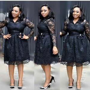 Robe trapèze JYHS5 pour femme, grande taille, avec col chemise et cardigan en dentelle - Product Image 4