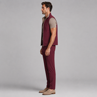 Ensemble 3 pièces bordeaux pour homme : Gilet sans manches réversible zippé, T-shirt en coton mercerisé, Pantalon en sergé de coton extensible – Vente en gros