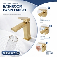 Robinet de lavabo Momali en or brossé avec poignée moletée, réglage libre de l'eau chaude et froide pour salle de bain d'hôtel