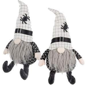 DB Halloween Suministros de vacaciones Juego de 2 Gnomo de tela de 10,2x5,5x23,5 "con araña de sombrero blanco para decoraciones - Product Image 1
