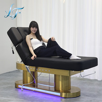 Nouveau Lit de Spa à Base Dorée en Promotion, Table de Massage Électrique Courbe à 4 Moteurs avec Lumière LED, Lit Médical pour Extensions de Cils